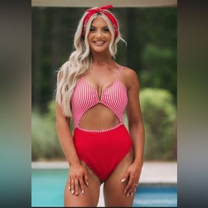 Striped Contrasted One Swimsuit Piece-Red/White NWT #fourthofjuly